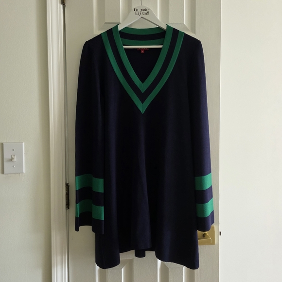 NEW Staud Sunshine  Dress Size XL Blue Green Trim Knit Woven Mini Dress - Picture 11 of 15